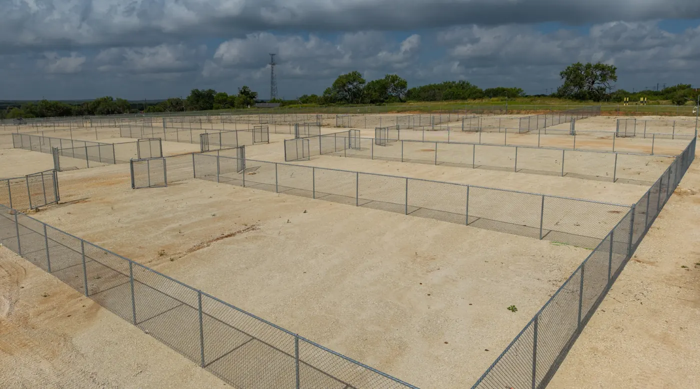 Fenced contractor yards for equipment storage in Von Ormy, Texas